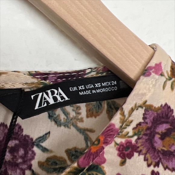 NWT Zara Satin Effect Printed Floral Mini Dress XS Pink Cream - Picture 5 of 12